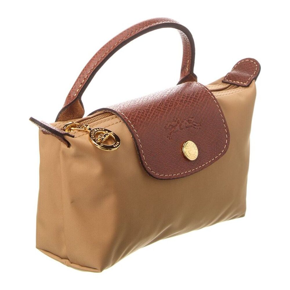 Longchamp Le Pliage Green Canvas Pouch With Handle, Brown - Picture 3 of 4